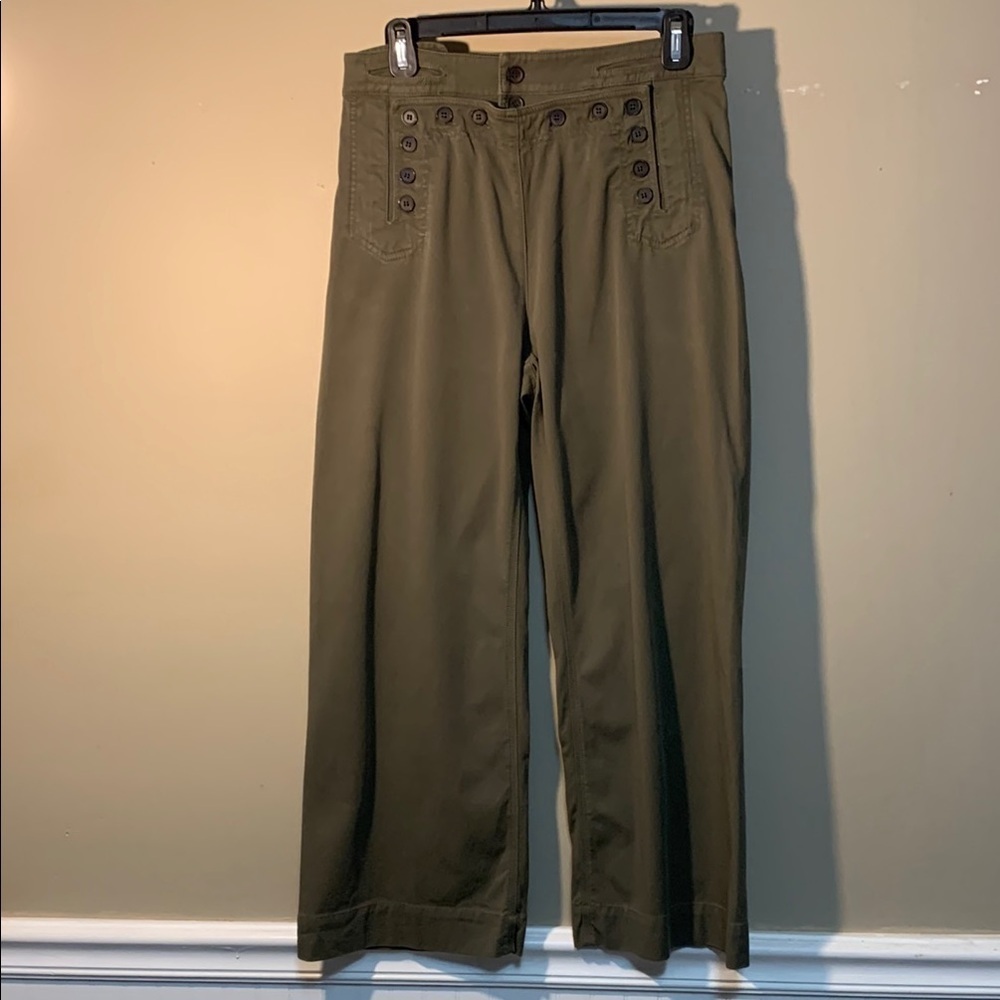 A.L.C. Women Sailor Pierce Green Wide Leg Cropped Pants Preppy Minimalist SZ6
